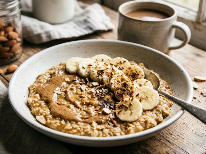 Malted Oatmeal with Almond Butter and Banana - main hero image