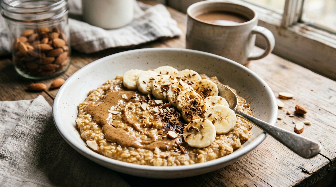 Malted Oatmeal with Almond Butter and Banana - main hero image