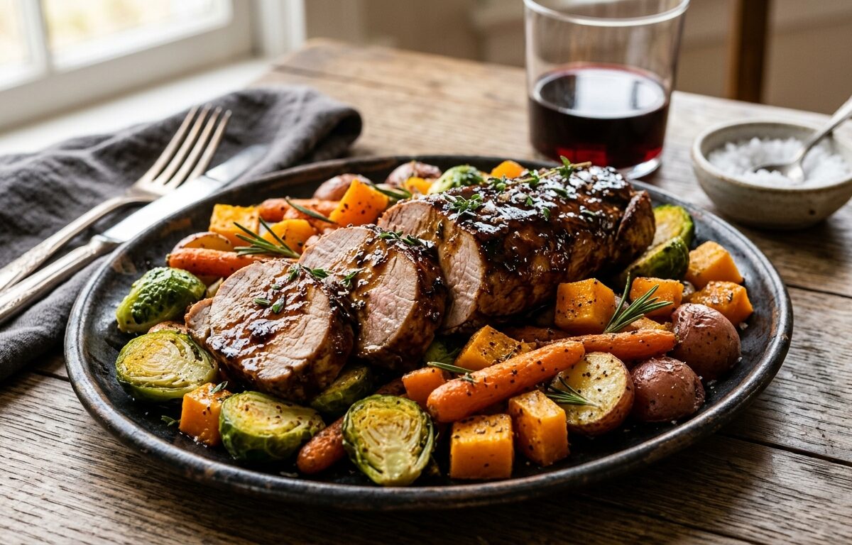 Coffee-Glazed Pork Tenderloin with Roasted Vegetables - main hero image