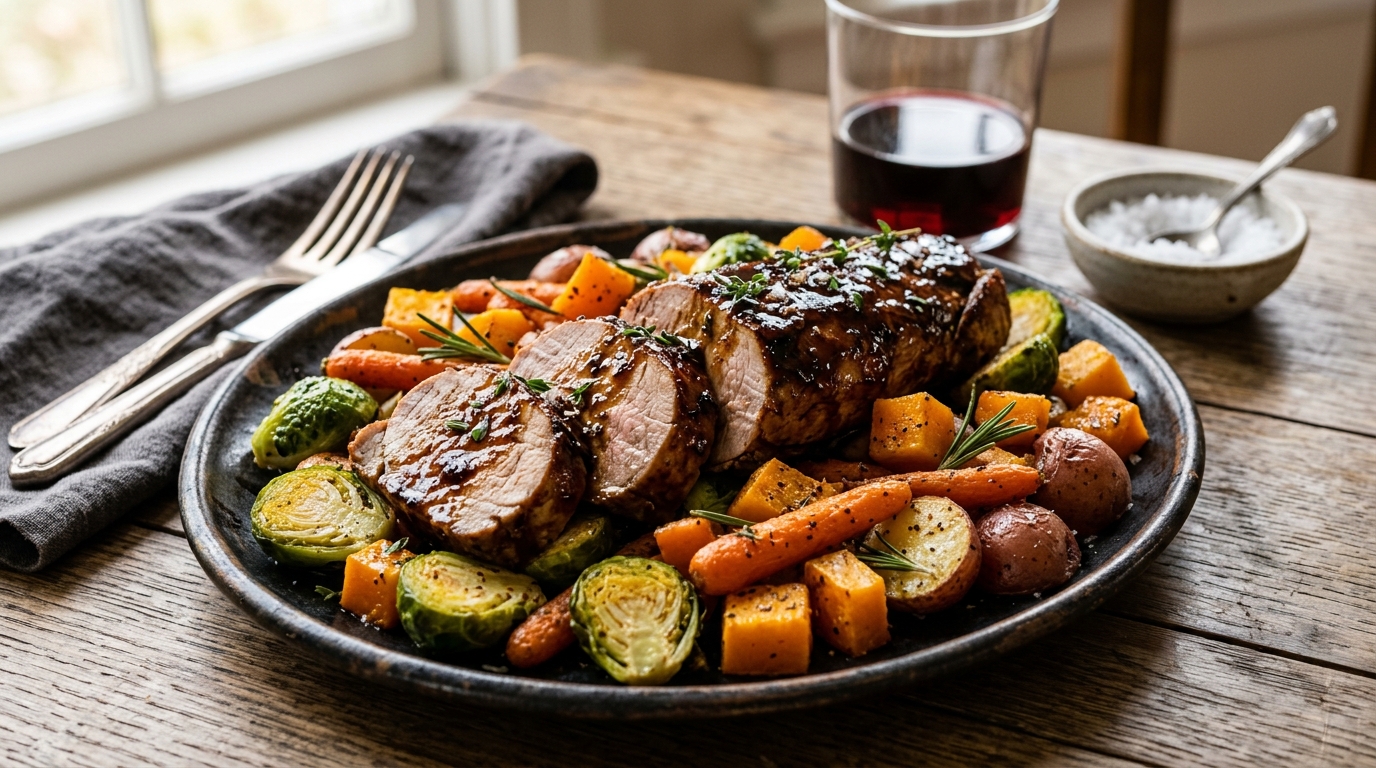Coffee-Glazed Pork Tenderloin with Roasted Vegetables - main hero image