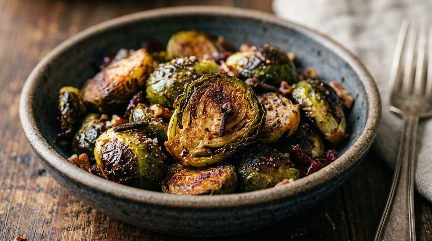 Close-up of cinnamon and clove roasted brussels sprouts