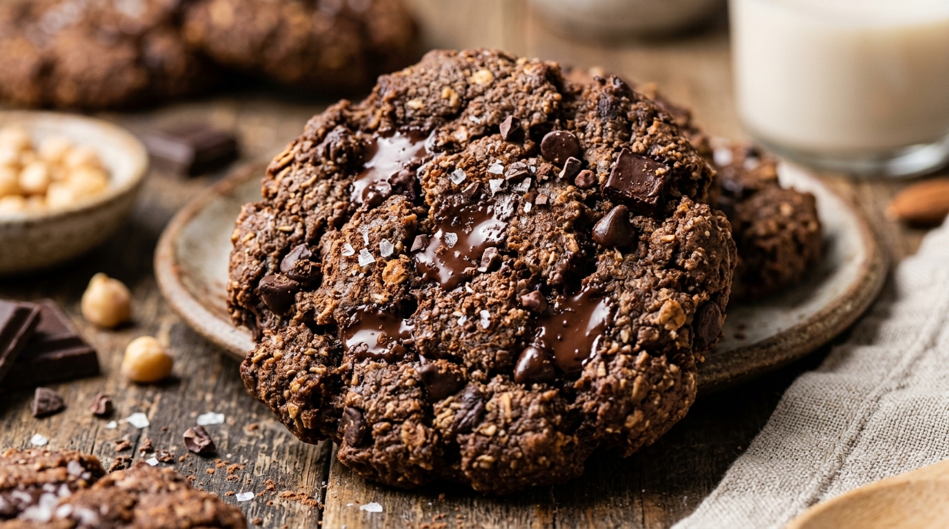 Close-up of protein-packed chocolate chickpea cookies