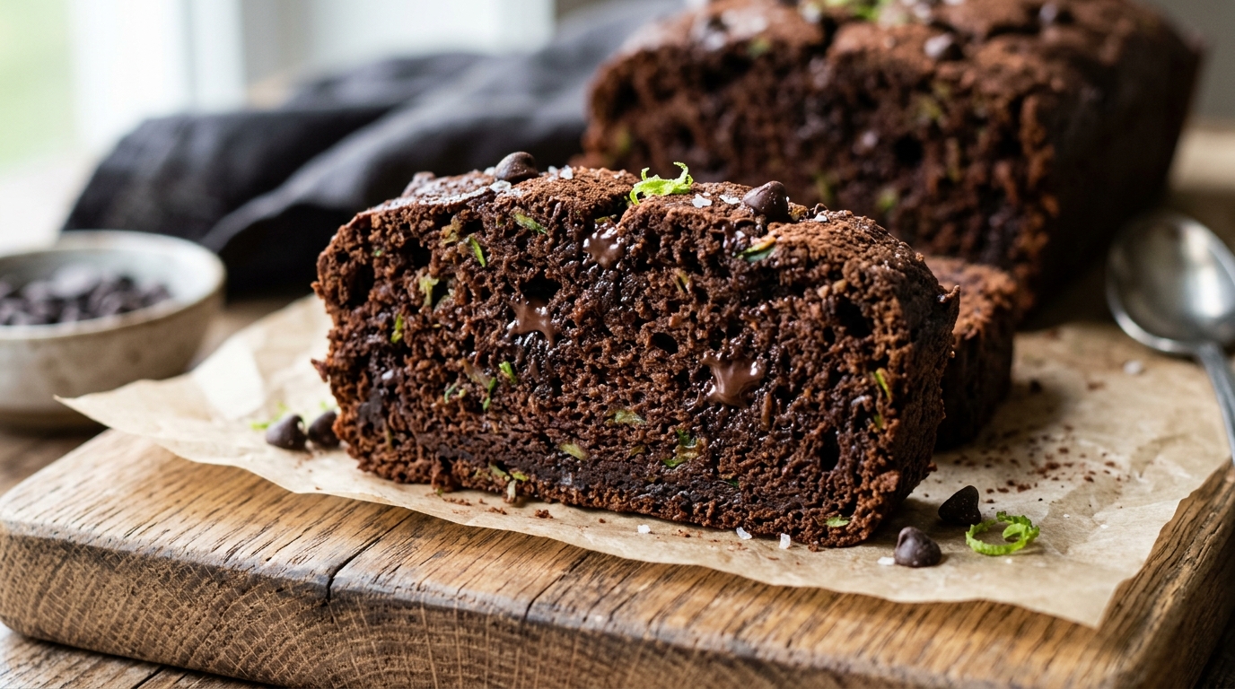 Close-up of healthy chocolate zucchini bread