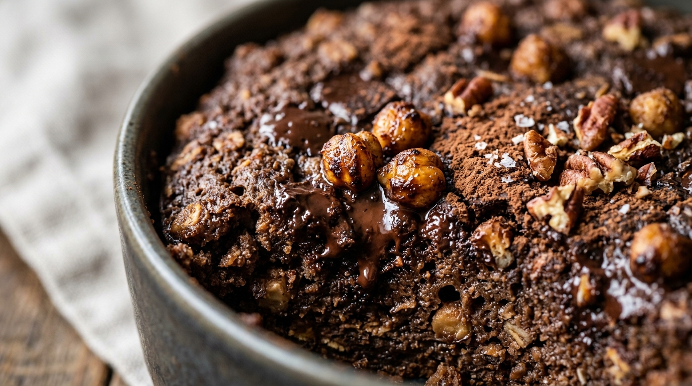 Close-up of mocha chickpea breakfast bake