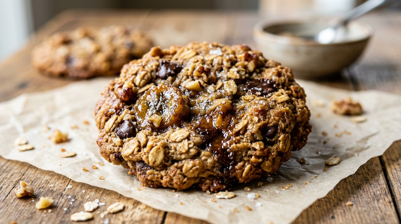 Close-up of caramelized banana oatmeal cookies