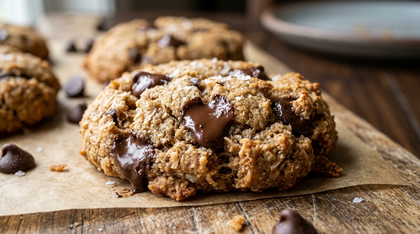 Close-up of coconut flour chocolate chip cookies