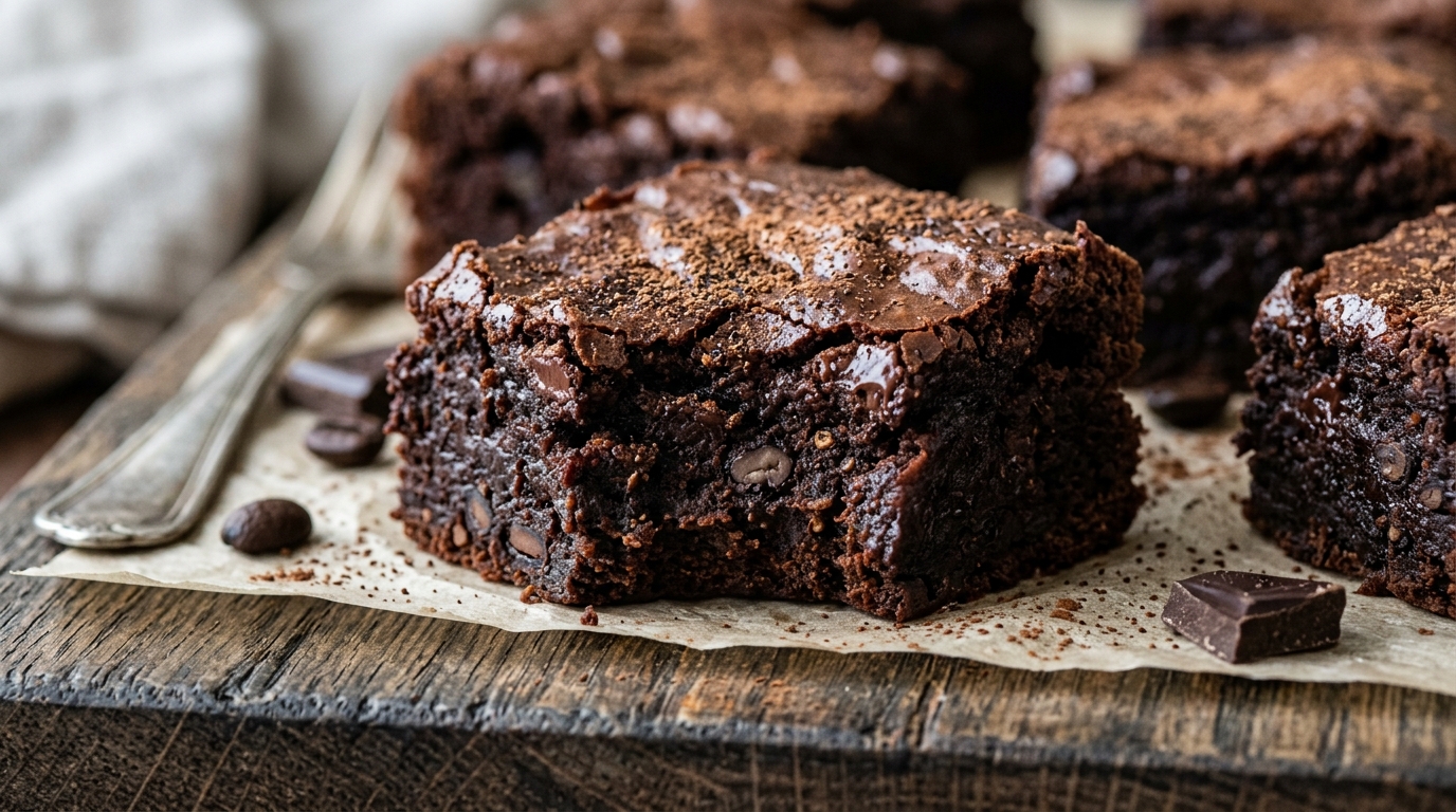 Close-up of mocha black bean brownies